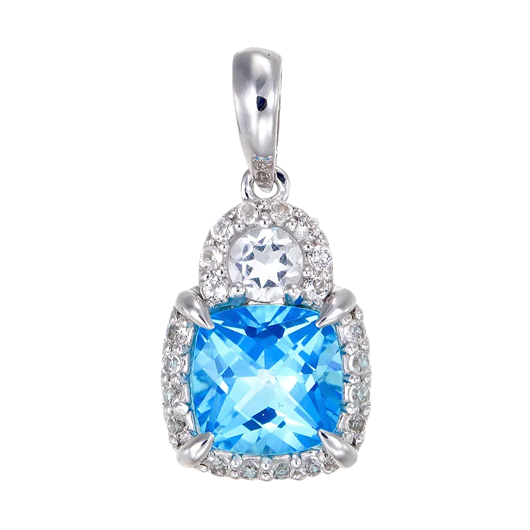 Shimmering Cushion Cut Pendant with Natural White Topaz