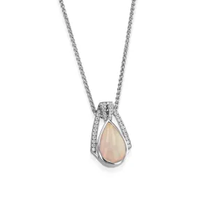 Signature White Gold Opal and Diamond Pendant Necklace