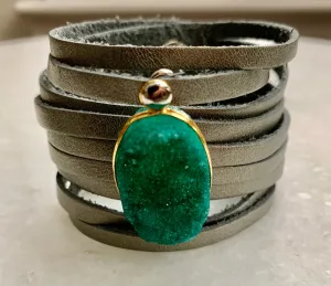 Silver Leather Bracelet w/Druzy