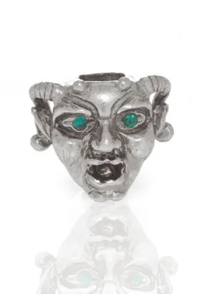 Silvertone Horned Gargoyle with Emerald Eyes Charm