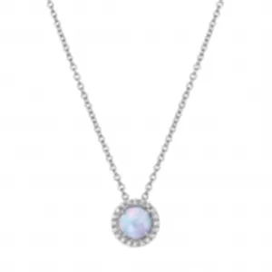 Simulated Opal Pendant with Simulated Diamond Halo