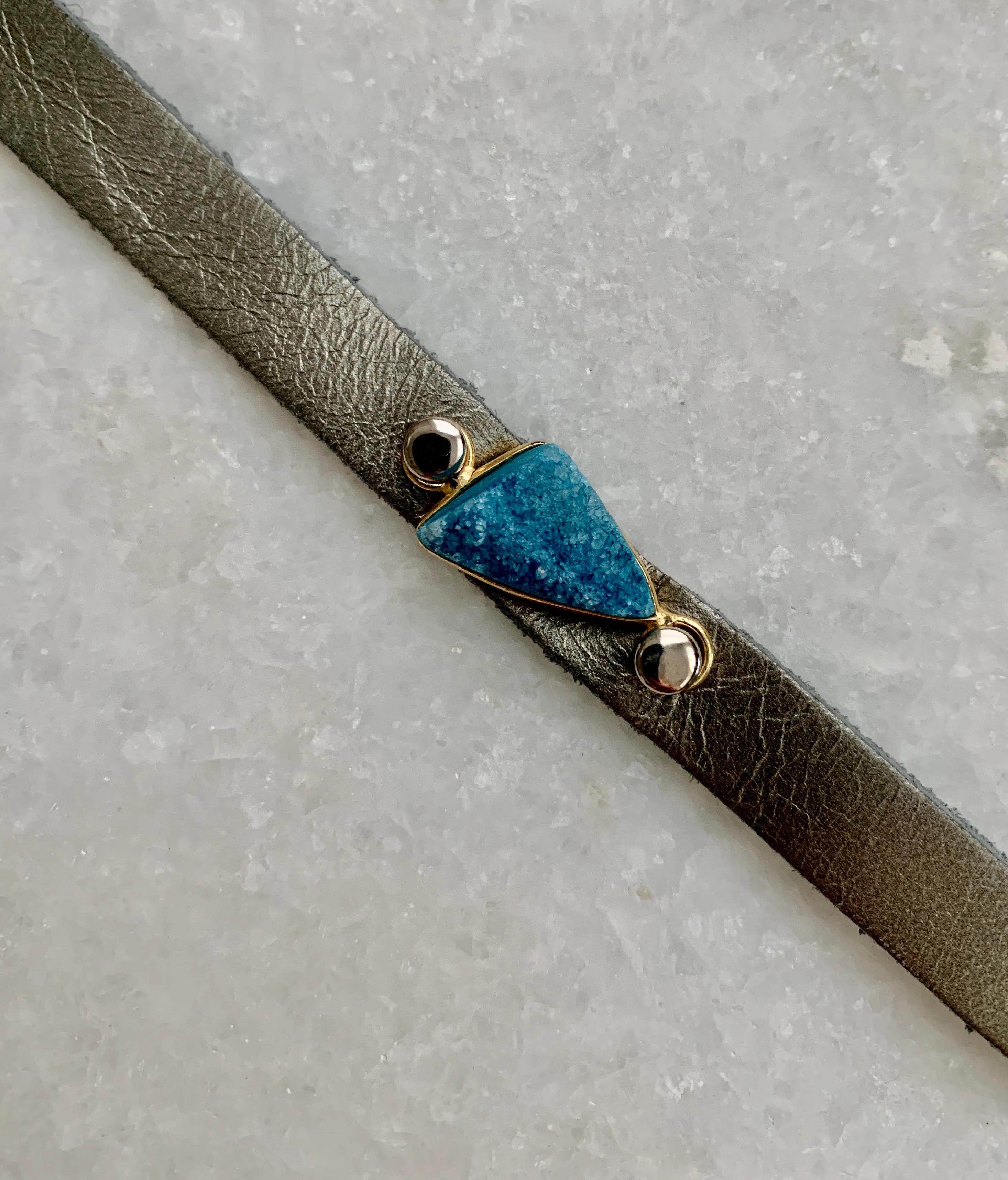 Small Silver Leather Bracelet w/Druzy