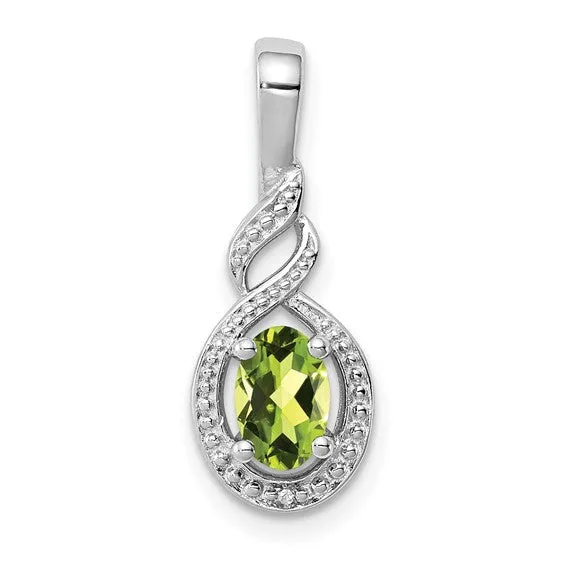 Sterling Silver Gemstone Oval & Diamond Pendants