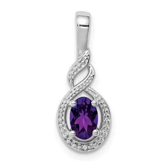 Sterling Silver Gemstone Oval & Diamond Pendants