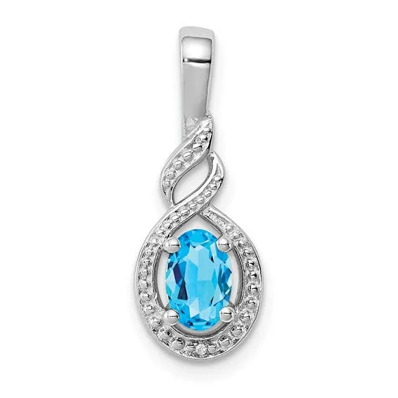 Sterling Silver Gemstone Oval & Diamond Pendants