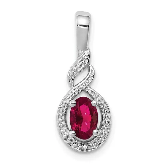 Sterling Silver Gemstone Oval & Diamond Pendants