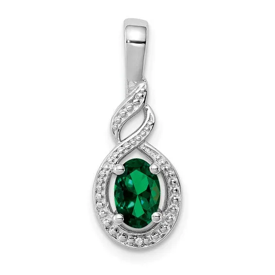 Sterling Silver Gemstone Oval & Diamond Pendants