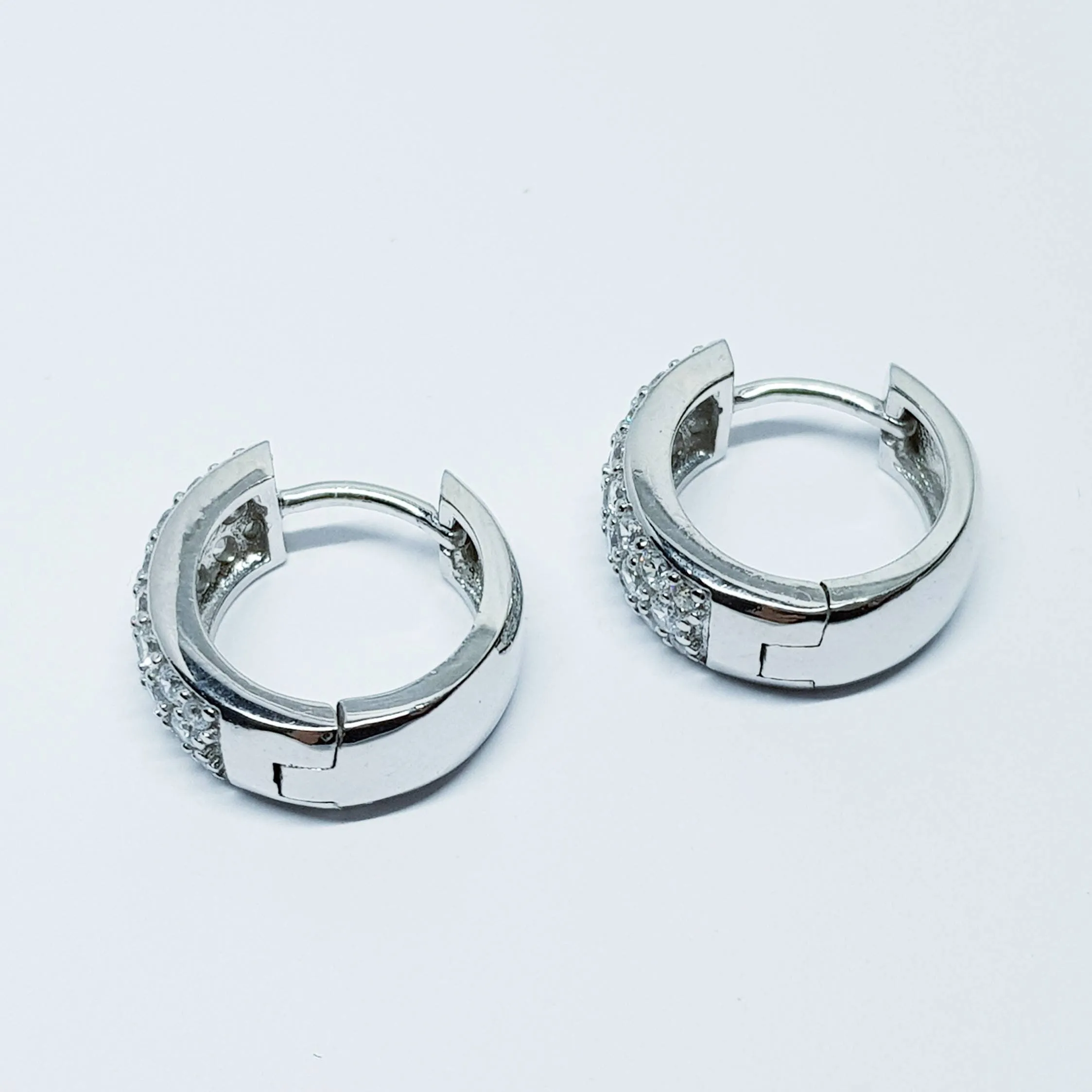 Sterling silver hoop earrings, chunky diamond hoop earrings, silver huggie earrings