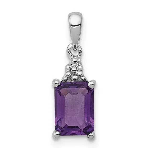 Sterling Silver Rectangular Emerald Cut Gemstone And Diamond Pendants