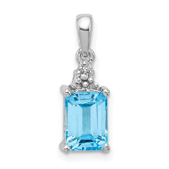 Sterling Silver Rectangular Emerald Cut Gemstone And Diamond Pendants