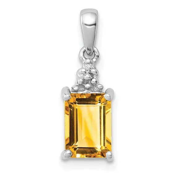 Sterling Silver Rectangular Emerald Cut Gemstone And Diamond Pendants