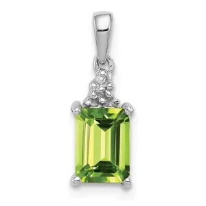 Sterling Silver Rectangular Emerald Cut Gemstone And Diamond Pendants