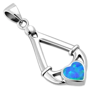 Synthetic Azure Blue Opal Irish Claddagh Silver Pendant