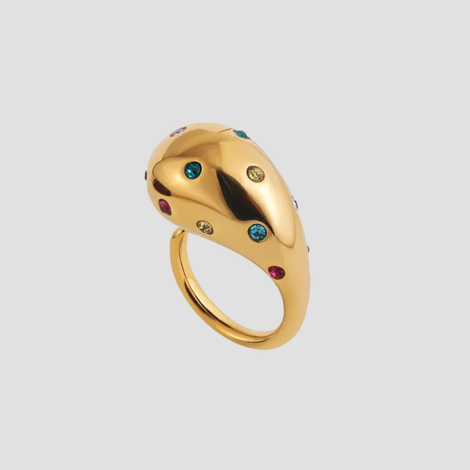 Teardrop Rainbow Gemstone 18k Gold Ring