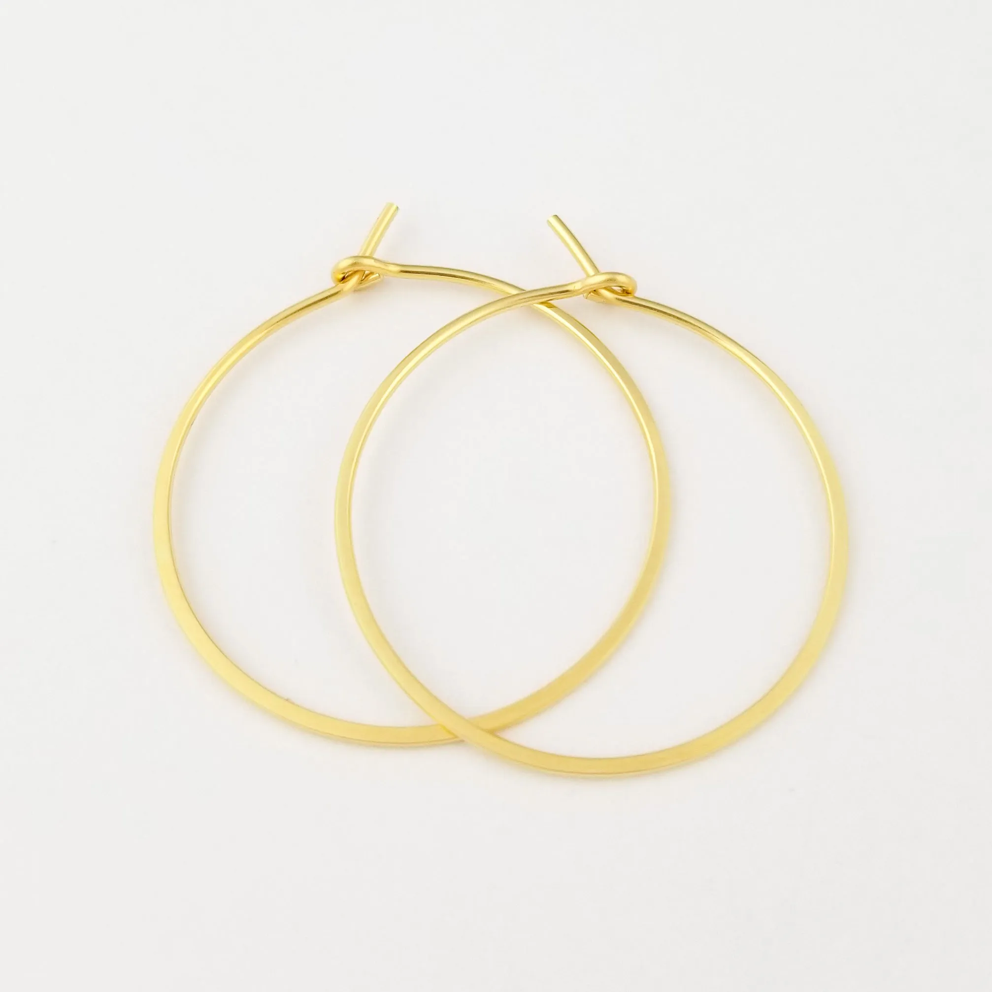 Thin Flat Hammered Solid Gold Hoop Earrings