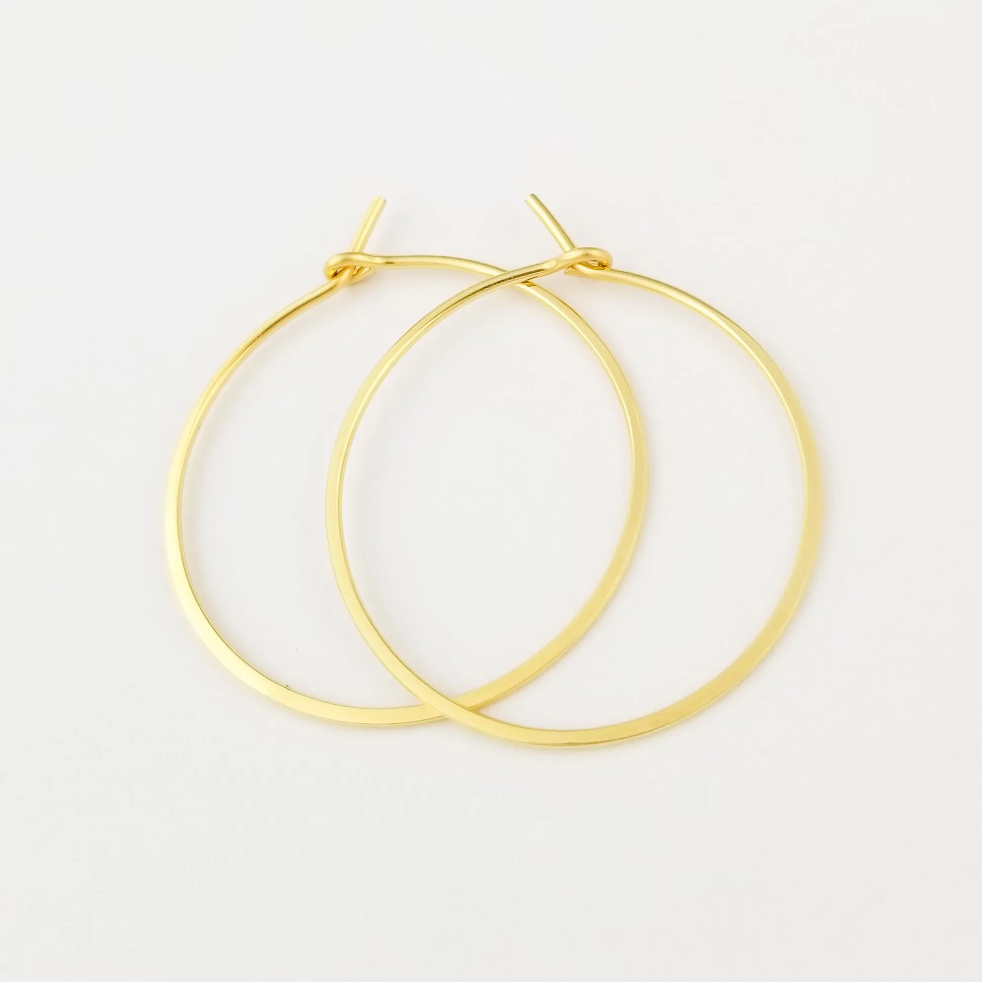 Thin Flat Hammered Solid Gold Hoop Earrings