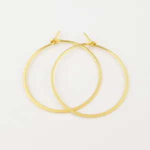 Thin Flat Hammered Solid Gold Hoop Earrings