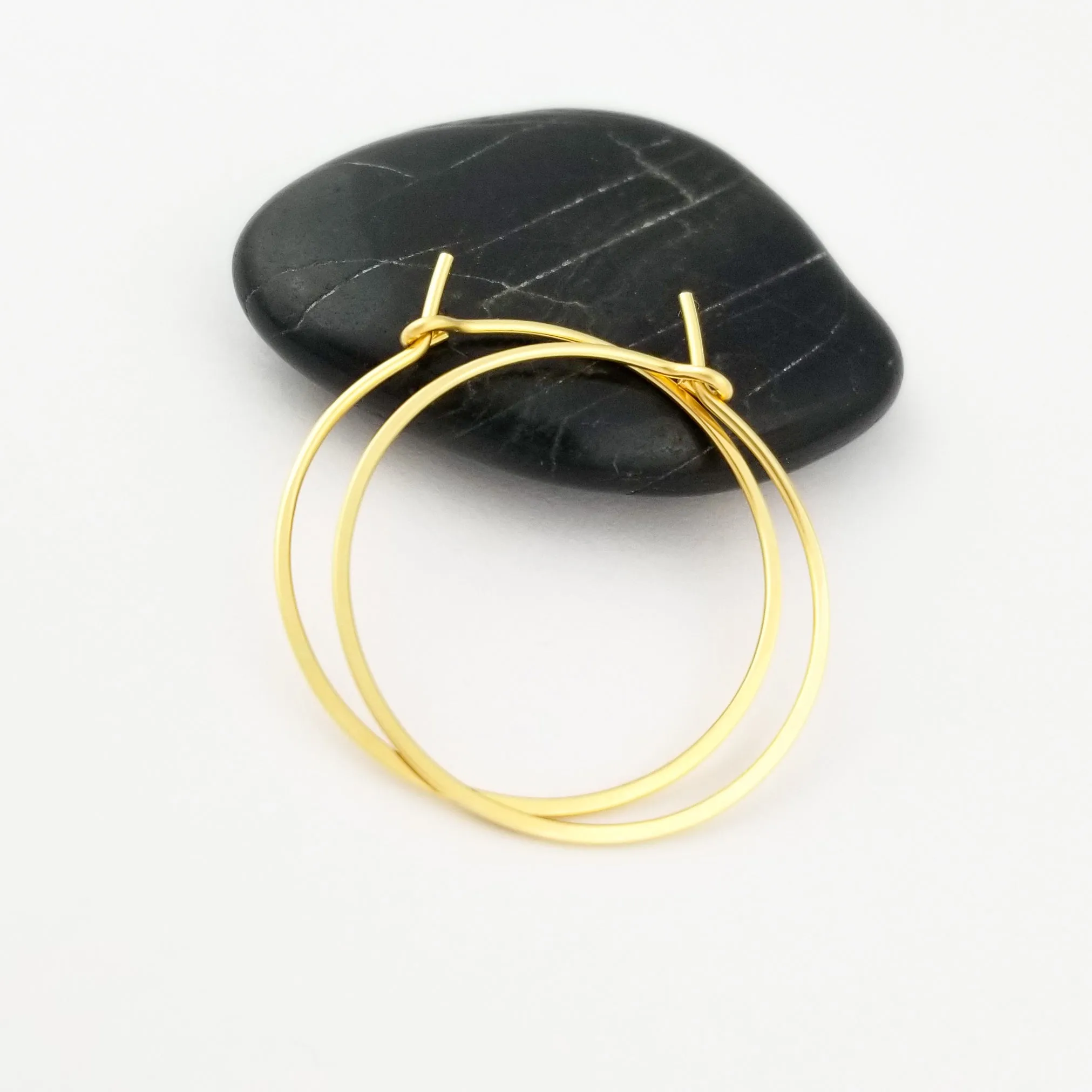 Thin Flat Hammered Solid Gold Hoop Earrings