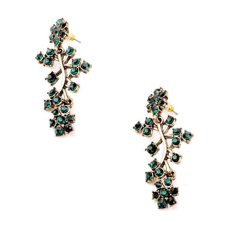 Tide All Match Clearly Sparkly Earrings Crystal Branches Green Earrings