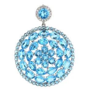 Topaz Diamond Cluster Pendant In white 18k Gold