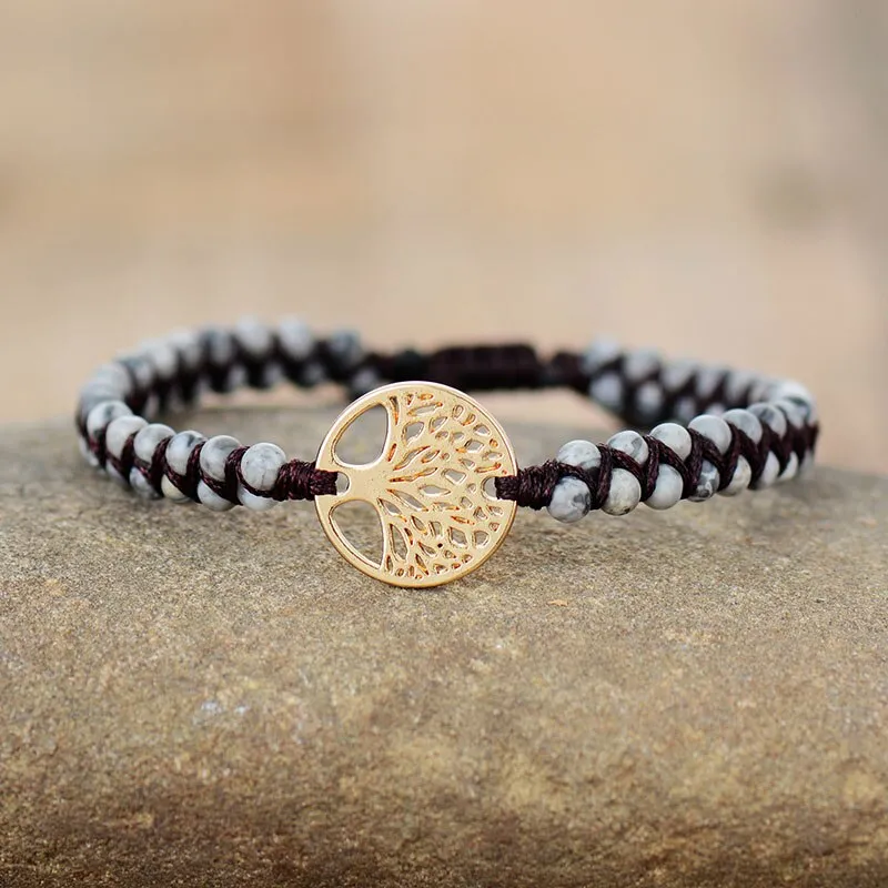 Tree Charm Bracelets African Japser String Braided Bracelets Yoga Friendship Lover Bracelet