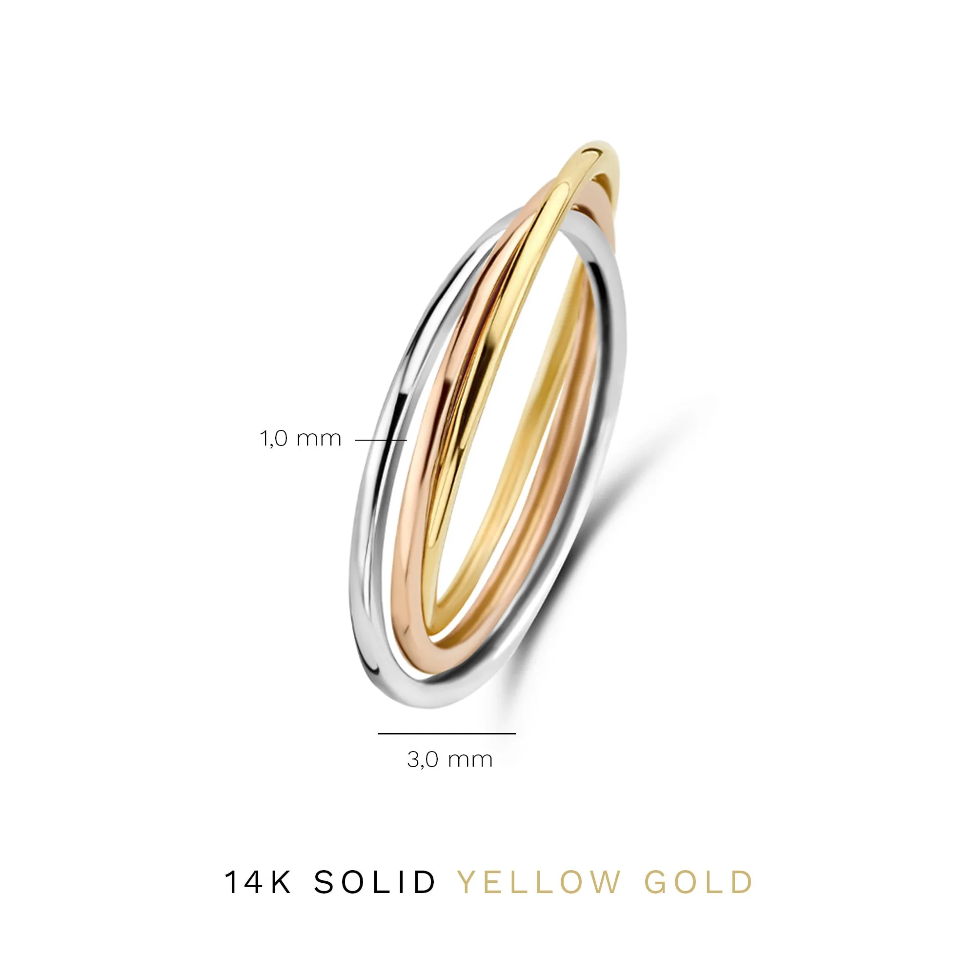 Tricolore Maeve 14 karat gold ring with three colours of gold