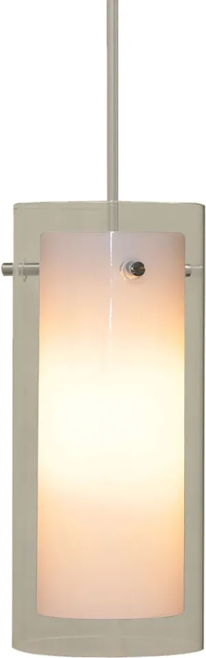 Tubolaire 1 Light Pendant In Satin Nickel With Clear Outer Glass and White Opal Inner Glass