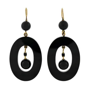 Victorian Large 14kt Carved Onyx Oval-Shaped Hoop Earrings