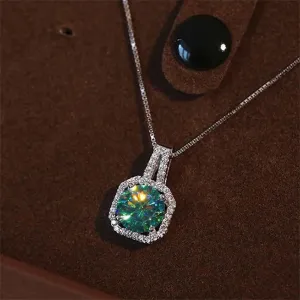 Vintage 2ct Green Moissanite Pendant 925 Silver Necklace