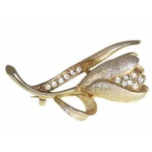 Vintage BSK Rhinestone Golden Tulip Brooch 1950S