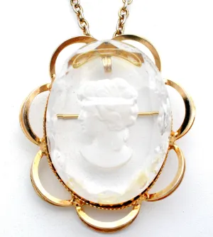 Vintage Clear Intaglio Pendant Necklace 24"