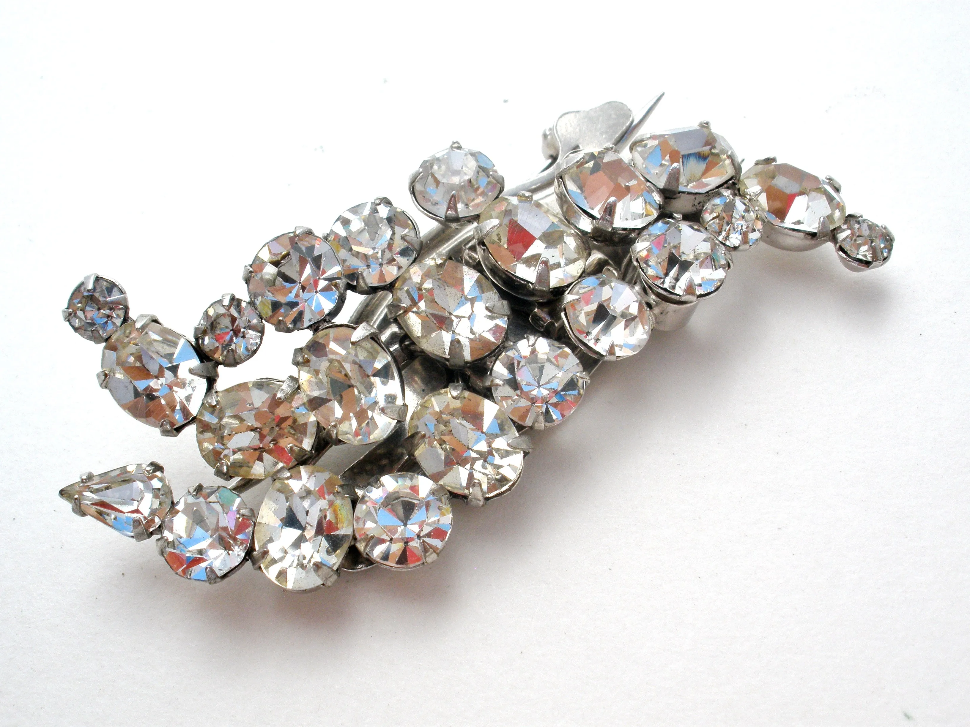 Vintage Clear Rhinestone Duette Clip Brooch