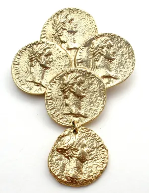 Vintage Gold Coin Brooch Pin by M Jent