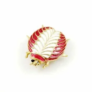 Vintage J.J. Signed  Red Enameled Beetle Pin 1950S