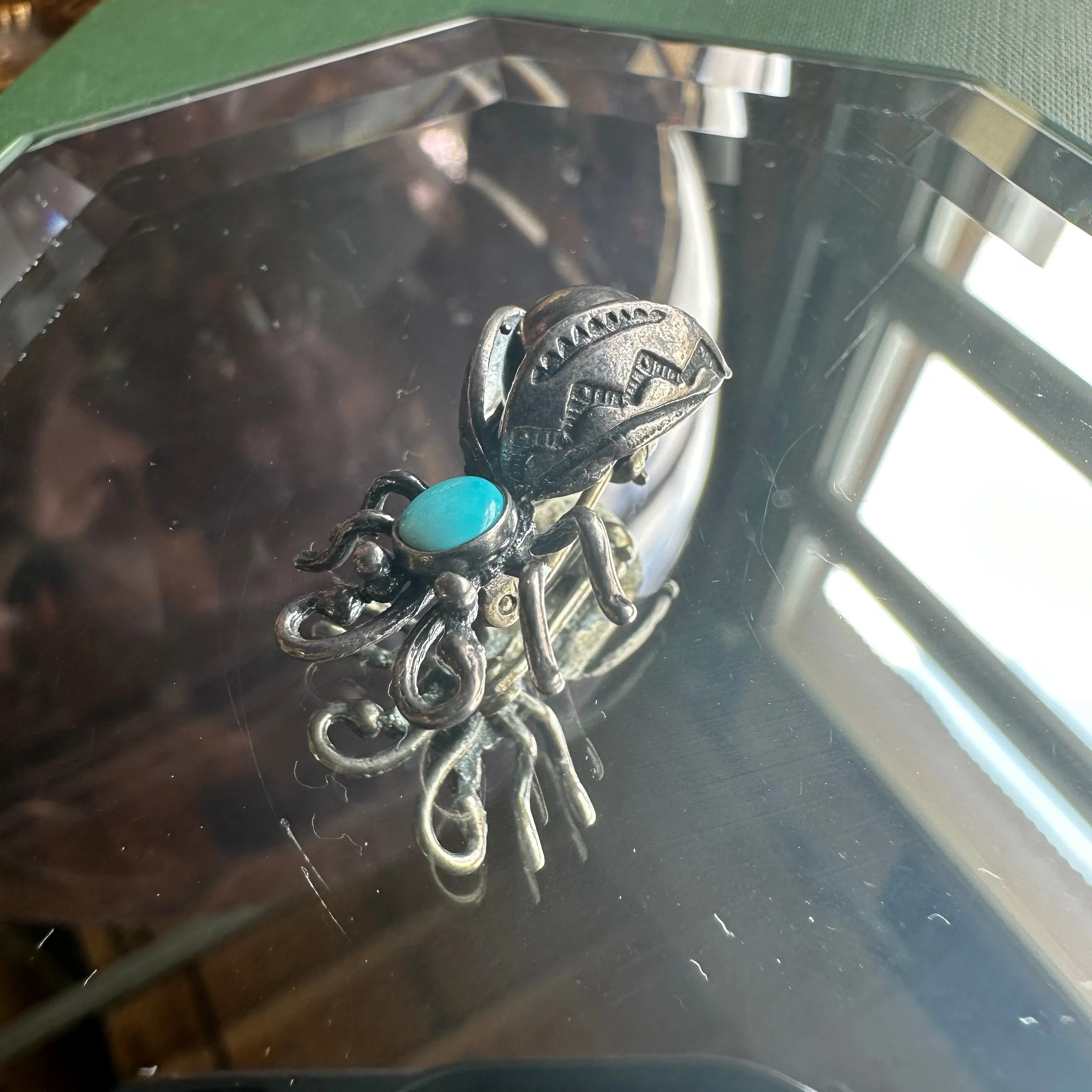 vintage sterling silver and turquoise Navajo firefly brooch