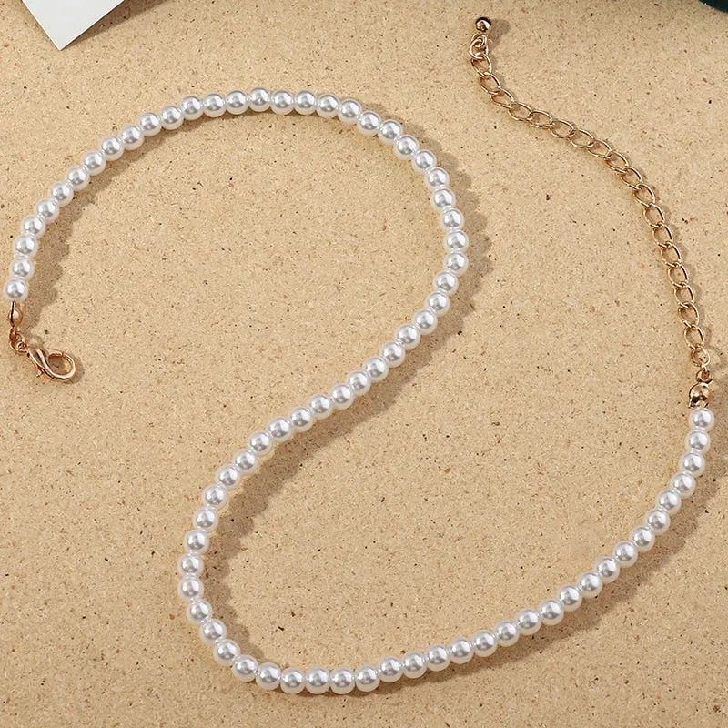 Vintage Style Simple 6MM Pearl Chain Choker Necklace For Women Wedding Love Shell Pendant Necklace Fashion Jewelry Wholesale