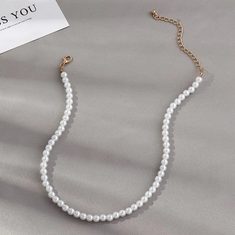 Vintage Style Simple 6MM Pearl Chain Choker Necklace For Women Wedding Love Shell Pendant Necklace Fashion Jewelry Wholesale