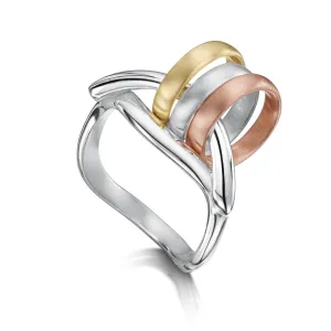 Wave Surfers Ring in Sterling Silver, 9ct Yellow & Rose Gold