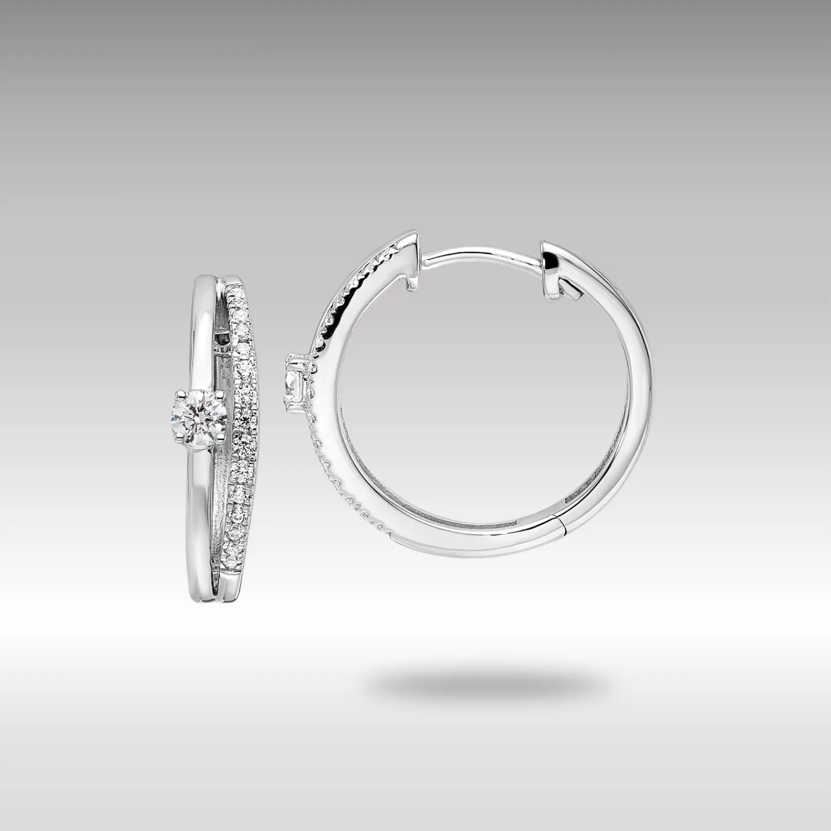 White Gold Lab Grown VS/SI FGH Diamonds Hinged Hoop Earrings - Model EM9656-038-WLG