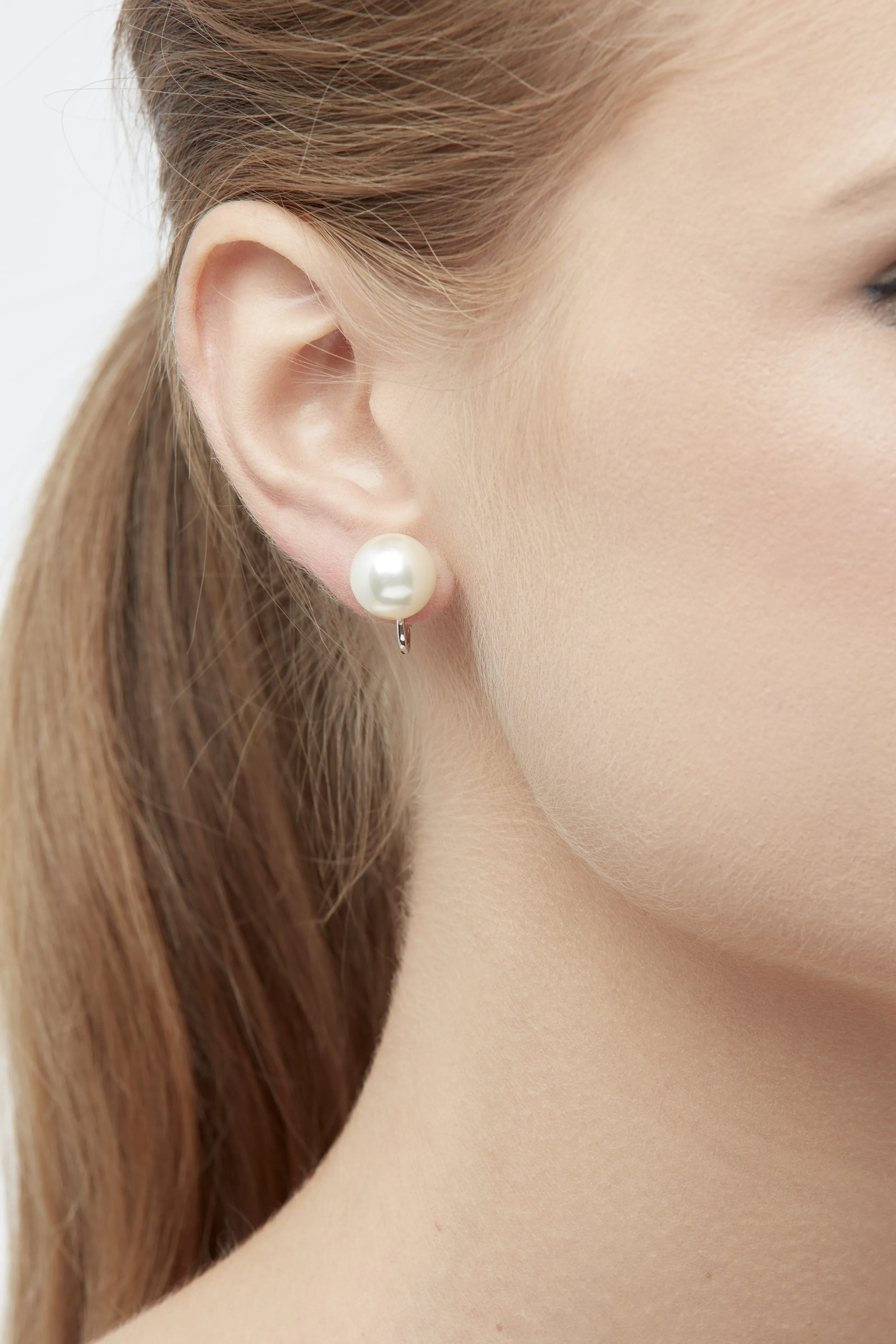 White Pearl Clip Earrings