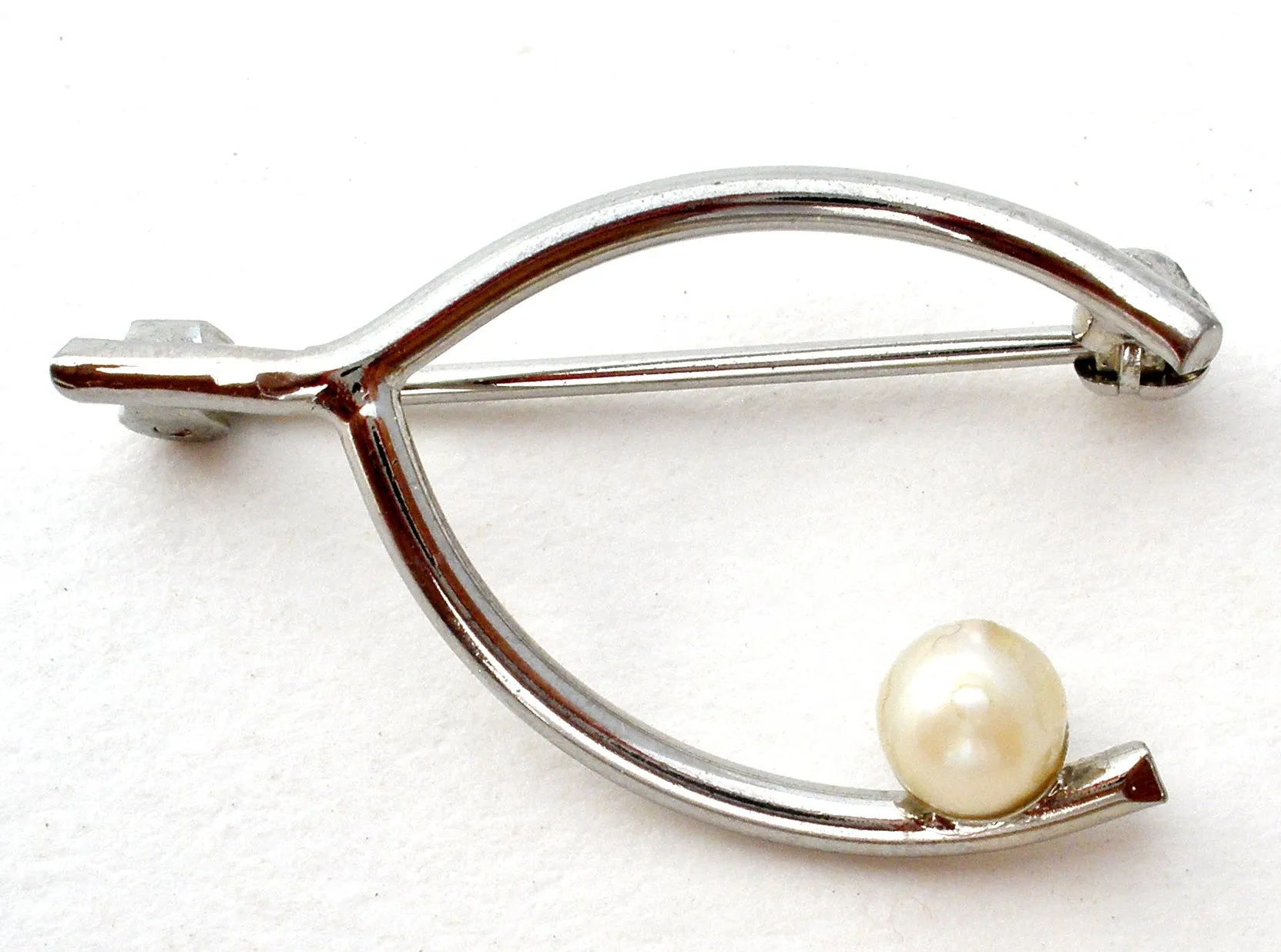 WishBone Pearl Brooch Pin Sterling Silver