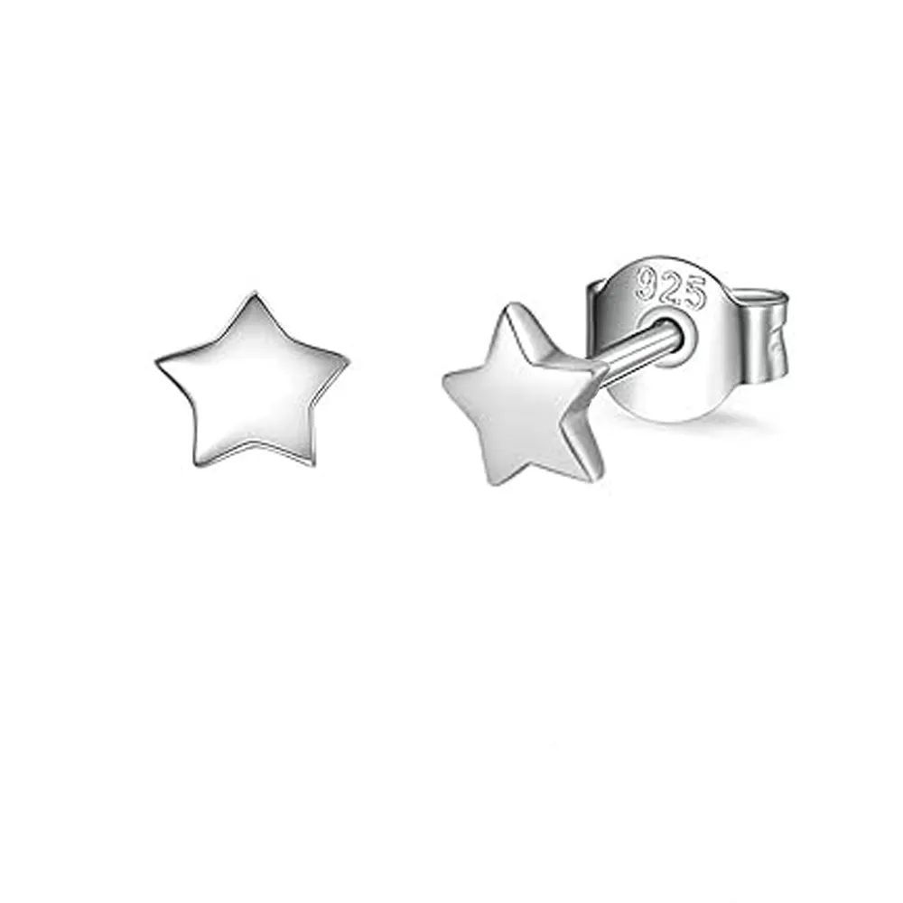 Womens Silver Stud Earrings | 8mm Star Stud Earrings for Women Girls