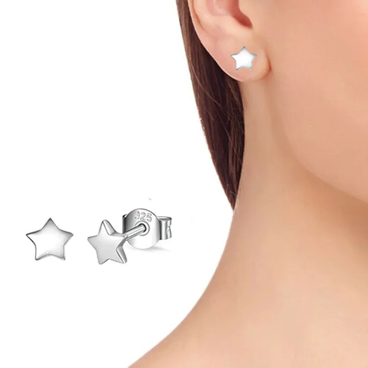 Womens Silver Stud Earrings | 8mm Star Stud Earrings for Women Girls