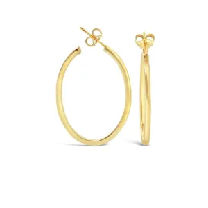 Yellow Gold Plated Plain Oval Hoop Stud Earrings