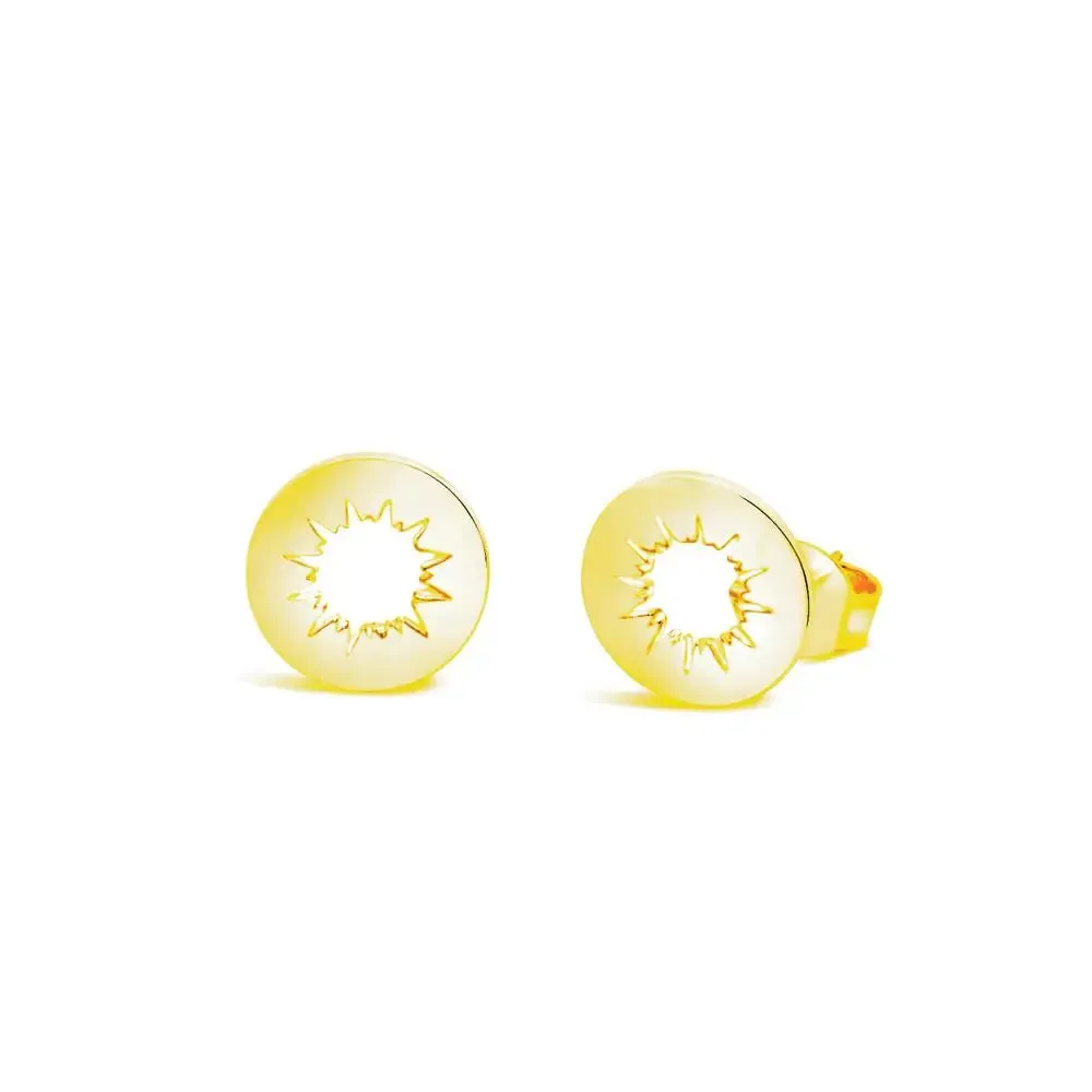 Yellow Gold Plated Sun Stud Earrings